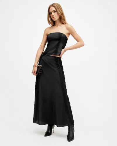 Allsaints Morgan Satin Lace Panelled Maxi Skirt In Black
