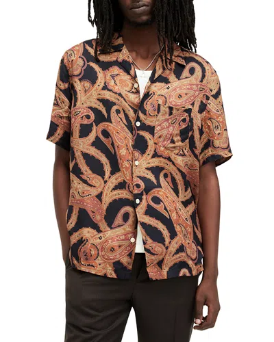 Allsaints Morganza Paisley Print Relaxed Fit Shirt In Black/beige