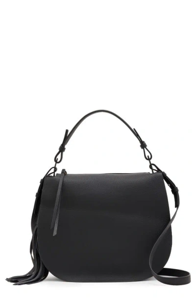 Allsaints Mori Medium Leather Saddle Bag In Black