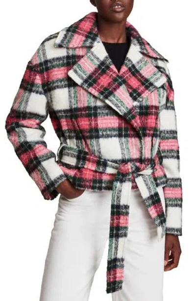 Allsaints Morley Plaid Wool Blend Jacket In Pink/white