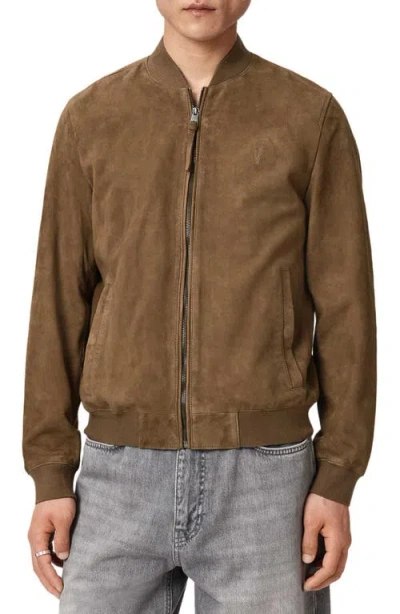 Allsaints Morten Suede Bomber Jacket In Brown