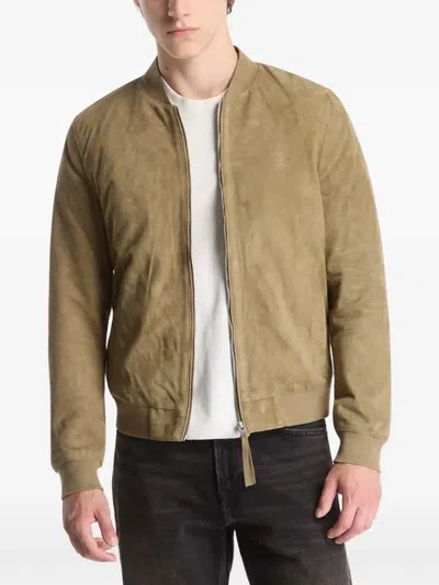 Allsaints Morten Suede Bomber Jacket In Nude