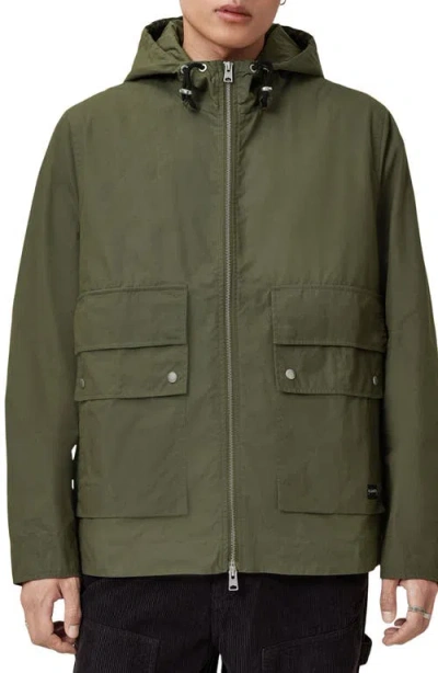 Allsaints Mens Khaki Green Morton Hooded Cotton Blend Jacket