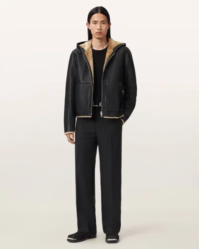 Allsaints Mostyn Shearling Bomber Jacket In Black