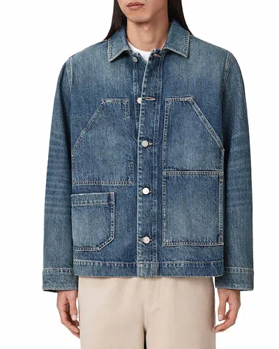 Allsaints Mens Mid Indigo Mukesh Relaxed-fit Denim Jacket In Blue