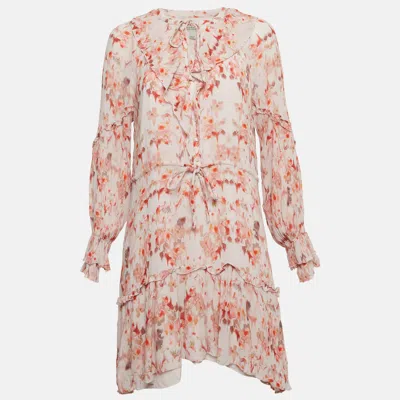 Pre-owned Allsaints Multicolor Floral Print Crinkled Chiffon Ava Momo Mini Dress M