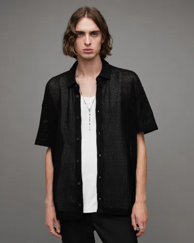 Allsaints Munroe Open Stitch Mesh Shirt In Jet Black