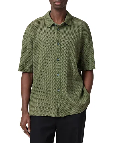Allsaints Munroe Oversized Fit Textured Short Sleeve Shirt In Eden Green