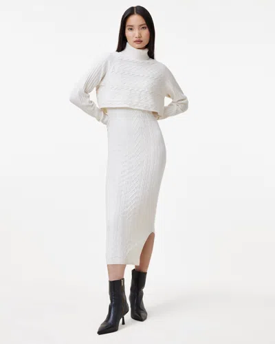 Allsaints Muriel 2-in-1 Knitted Slim Midi Dress In Cloud White
