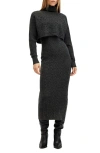 Allsaints Muriel 2-in-1 Knitted Slim Midi Dress In Cinder Black