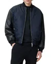 Allsaints Myler Leather Sleeve Bomber In Black/ink