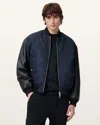 Allsaints Myler Leather Sleeve Bomber In Black/ink Blue