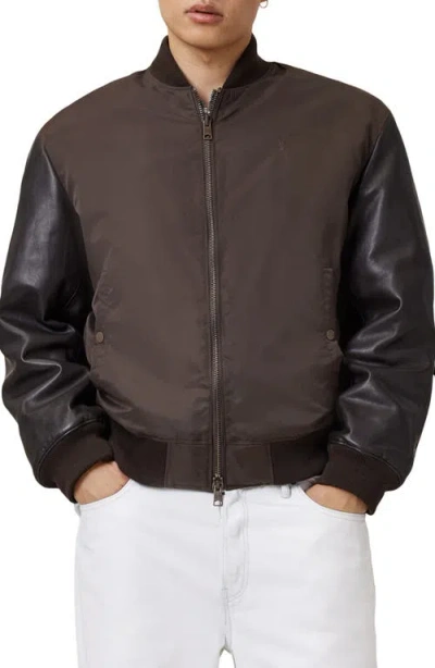 Allsaints Myler Oversize Nylon Bomber Jacket In Brown