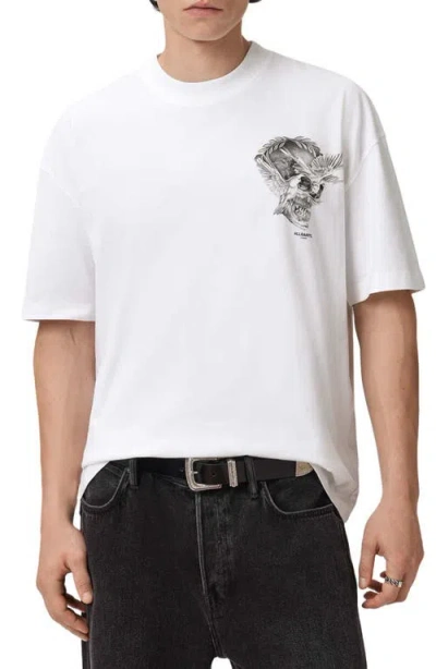 Allsaints Mens Mysteries Graphic-print Cotton T-shirt Optic White