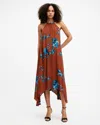 Allsaints Mysti Halter Neck Floral Iona Maxi Dress In Rust Red