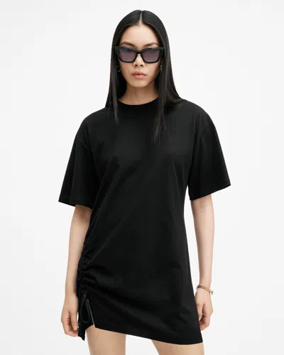 Allsaints Naenia Drawcord Mini T-shirt Dress In Black