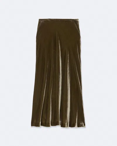 Allsaints Womens Nalia Bias-cut Silk-blend Velvet Midi Skirt Velvet Khaki G In Green
