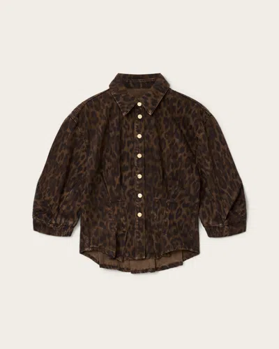 Allsaints Nancy Leopard Print Denim Shirt In Brown