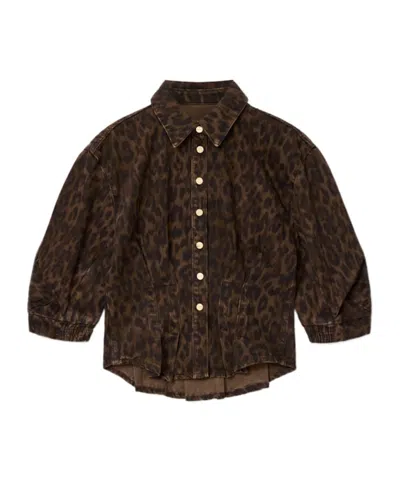 Allsaints Nancy Leopard Print Denim Shirt In Brown