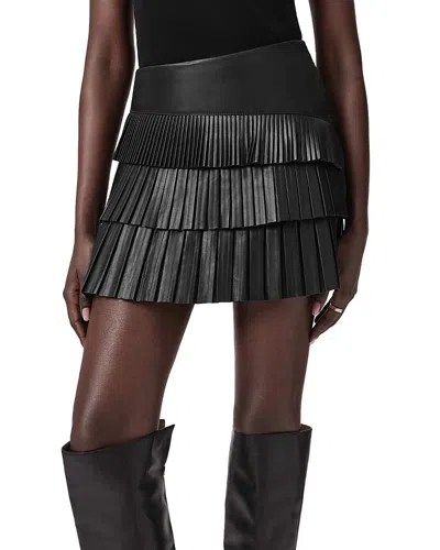 Allsaints Leather Nara Leather Pleated Mini Skirt In Black