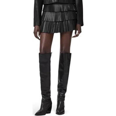 Allsaints Nara Pleated Leather Miniskirt In Black