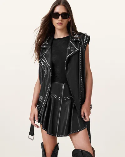 Allsaints Naria Lea Leather Skirt In Black