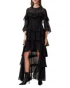 Allsaints Womens Black Nat Ruffled Recycled-polyester Maxi Dress In Black