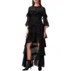 Allsaints Womens Black Nat Ruffled Recycled-polyester Maxi Dress In Black