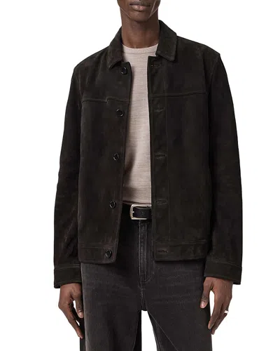 Allsaints Mens Tanner Black Nates Button-down Suede Jacket