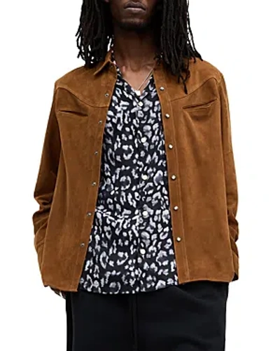 Allsaints Navarro Suede Shirt In Hickory Brown