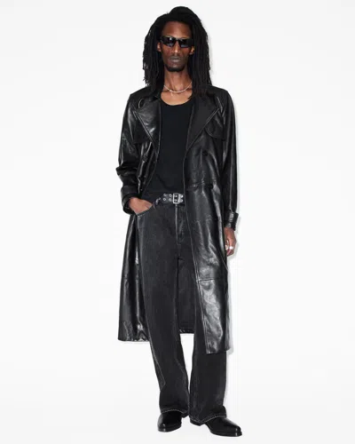 Allsaints Neo Double Breasted Leather Trench Coat In Black