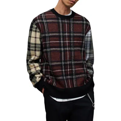 Allsaints Ness Plaid Wool Blend Crewneck Sweater In Brown