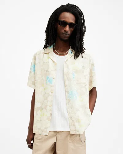 Allsaints Nevada Floral Print Relaxed Fit Shirt In Wicker White