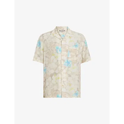 Allsaints Mens Wicker White Nevada Floral-print Short-sleeve Woven Shirt