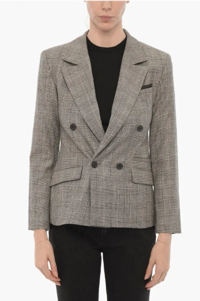 Allsaints Newlife&wool Districk Checked Double Breated Blazer In Grey