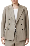 Allsaints Newton Double Breasted Blazer In Stone Grey