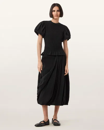 Allsaints Nia Draped Midi Skirt, In Black