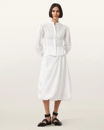 Allsaints Nia Draped Midi Skirt, In White