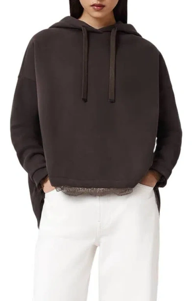 Allsaints Womens Bottle Brown Nia Lace-trim Cotton-blend Hoody