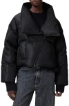 Allsaints Nickol Asymmetric Cropped Puffer Jacket In Black