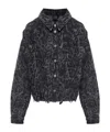Allsaints Nicky Cropped Patterned Denim Jacket In Gray