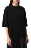Allsaints Nika Elbow Sleeve Wool Sweatshirt In Black