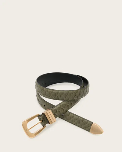Allsaints Nikita Snake Effect Leather Belt In Olive Green