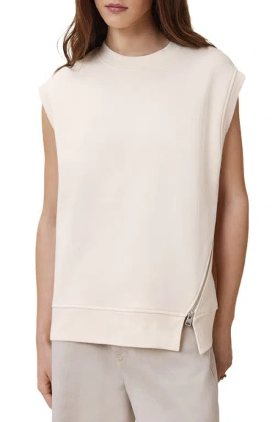Allsaints Nila Sleeveless Asymmetric Zip Hem Sweatshirt In Tofu White