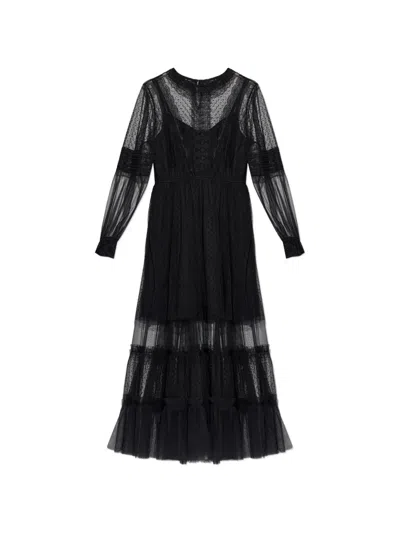 Allsaints Nita Sheer Tiered Maxi Dress In Black