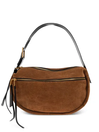 Allsaints Nnoemie Suede Shoulder Bag In Brown
