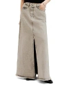 Allsaints Noir Crossover Waist Denim Maxi Skirt In Sand Grey