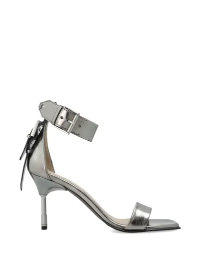 Allsaints Noir Leather Sandals In Silver