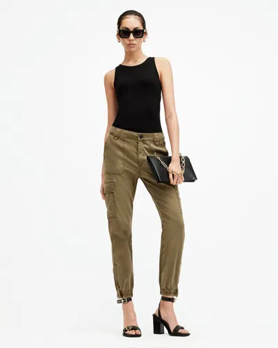 Allsaints Nola High-rise Jogger Pants In Dark Khaki Green