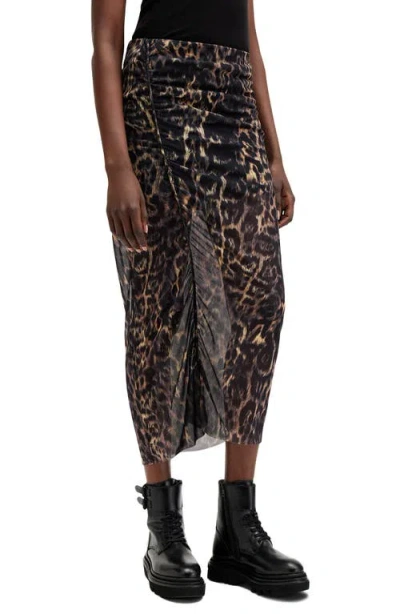 Allsaints Nora Floral Print Mesh Skirt In Jinx Golden Brown